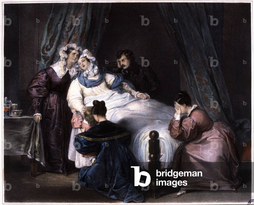 The irreparable loss, even dead in childbirth, c.1840 (litho)