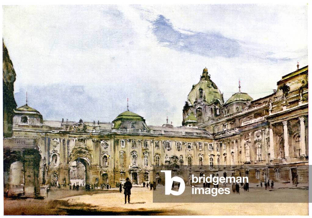 Budapest, the courtyard of the Royal Palace, c.1930 (illustration)