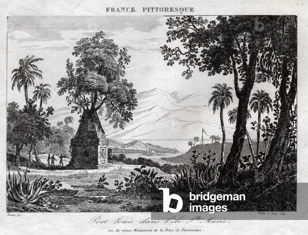 Port Louis in Madagascar. (engraving, ca. 1850)