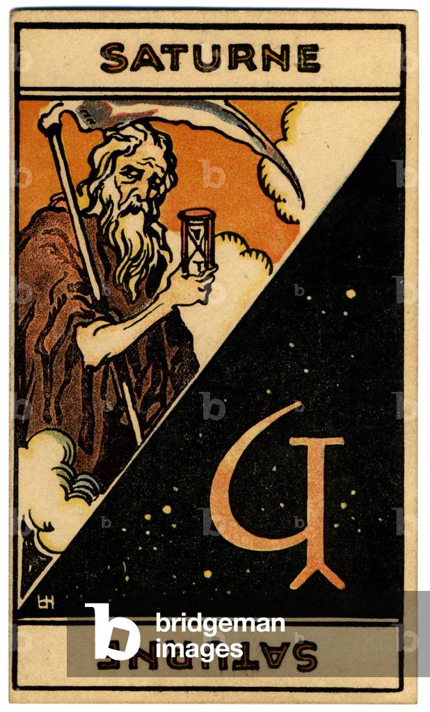 Paranormal. Astrology. Saturn (planet). Astrologic card from: Le Tarot Astrologique (Astrological Tarot), by Georges Muchery, France, 1927 (card)