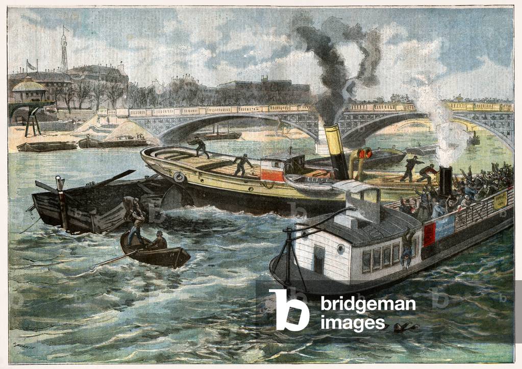 Boat crash on the river Seine, 1897 (print)