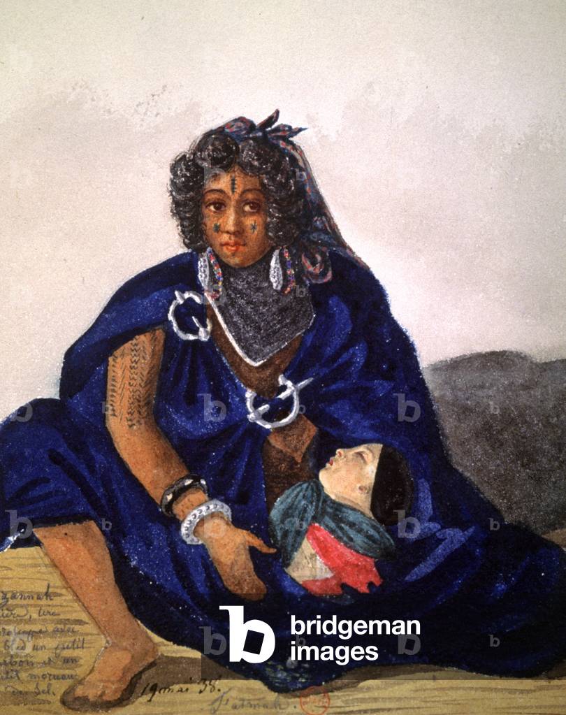Witch of the Bled pulling a little boy's horoscope, 1838 (watercolour)
