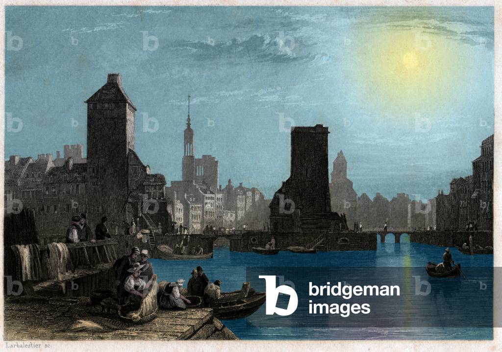 Docks in Strasbourg. (engraving, ca. 1840)