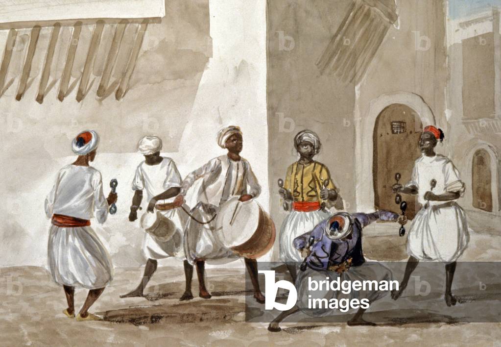 Street musicians in Algiers, c.1840 (watercolour)