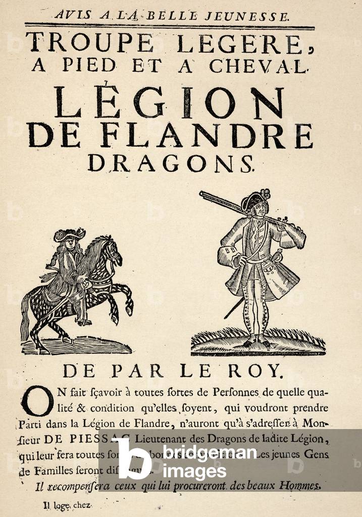 Solicitors, recruitment for the dragoons of the Legion of Flanders, 1720 (print)