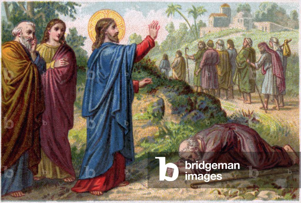 Religion. New Testament. Jesus Christ heals the ten lepers. Imagery, France, c.1890 (print)