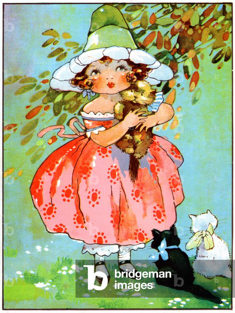 Little girl with kittens, c.1920 (illustration)