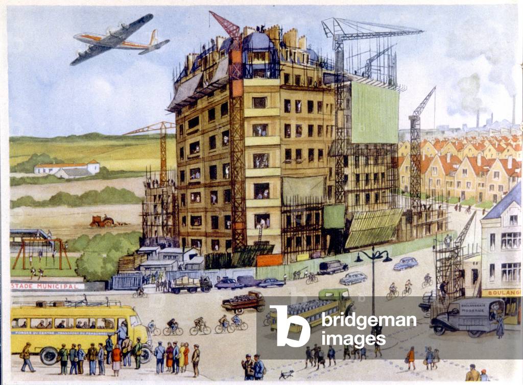 the Rebuilding in France after ww2, illustration  c. 1950