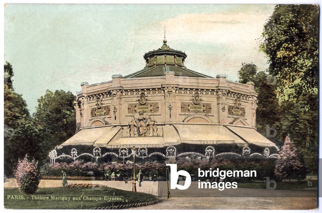 Art. Entertainment. Paris. The Theatre Marigny on the Champs Elysees. Postcard, France, c.1920 (postcard)