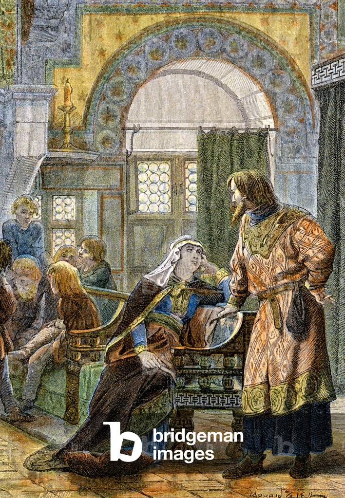 The Knight's Family in the Middle Ages, c.1900 (engraving)