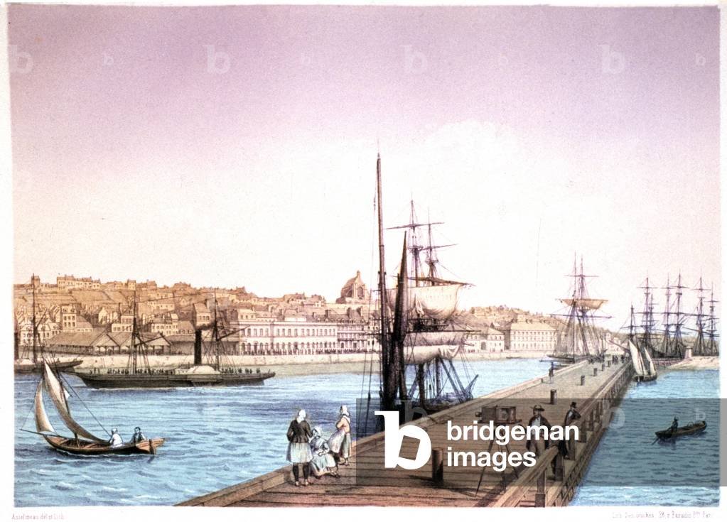 View of the port of Boulogne from the west pier, 1856 (litho)