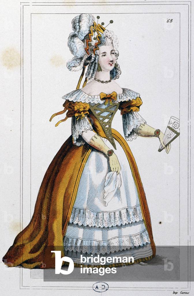Woman wearing a dress as Mme du Barry wore, c.1810 (engraving)