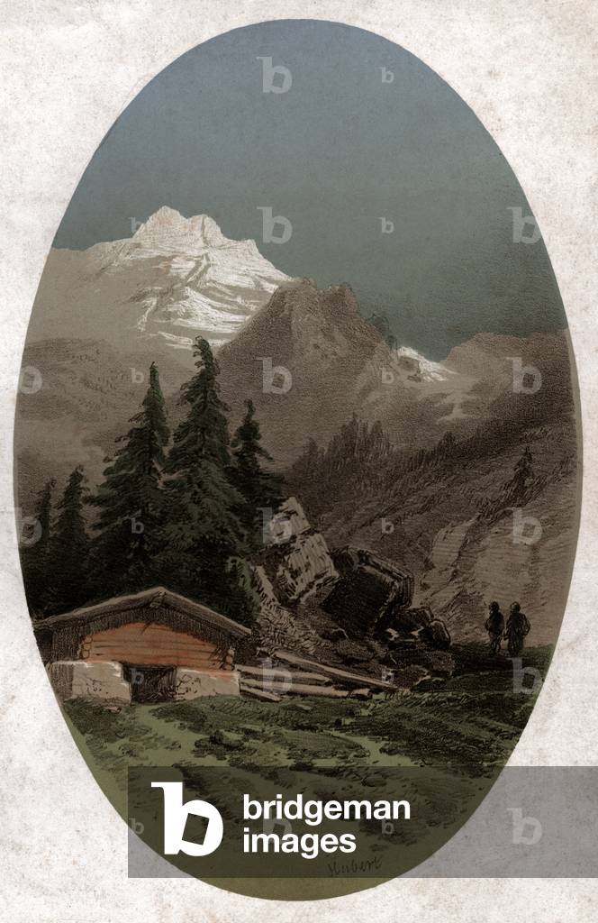 Swiss Alps. (engraving around 1890)