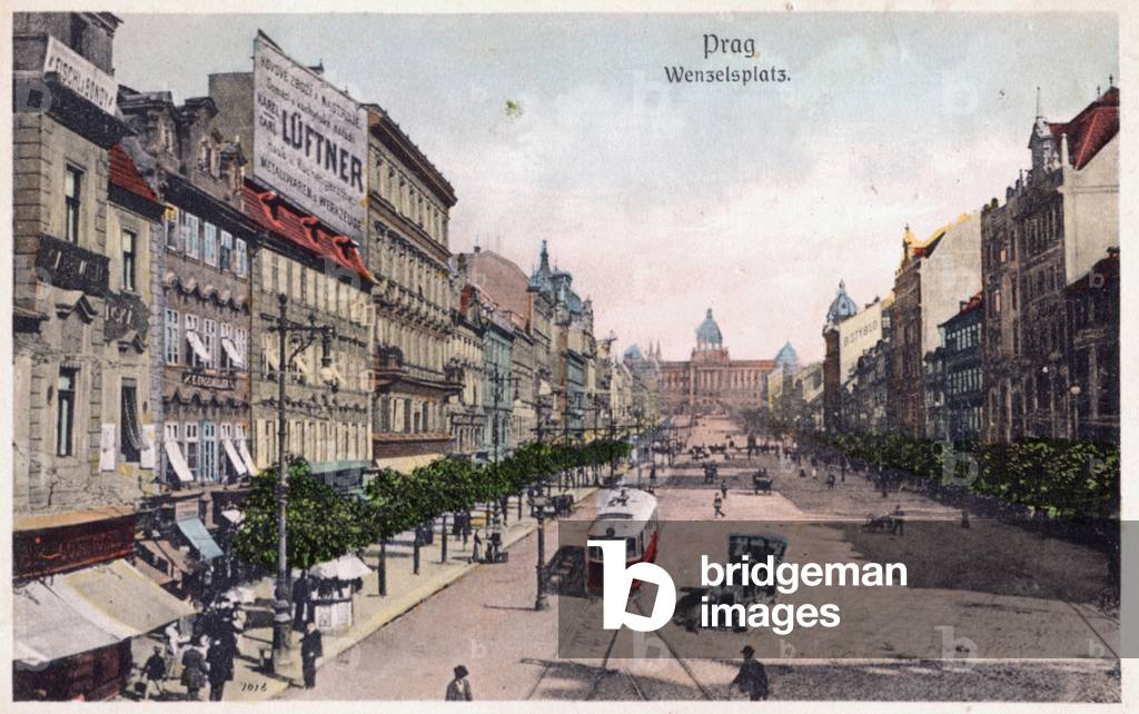 Geography. Czech Republic. Prague. Wenceslas Square. Postcard, Czech Republic, c.1910-20 (postcard)
