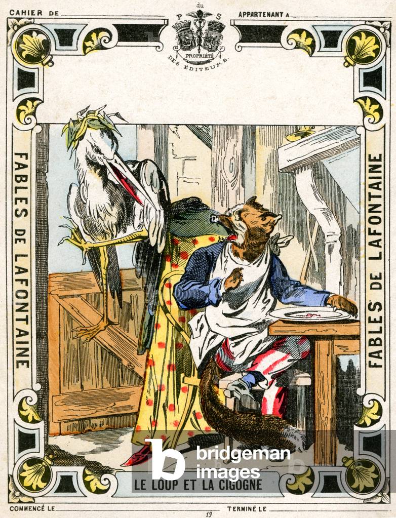 The wolf and the stork, late 19th century (illustration)