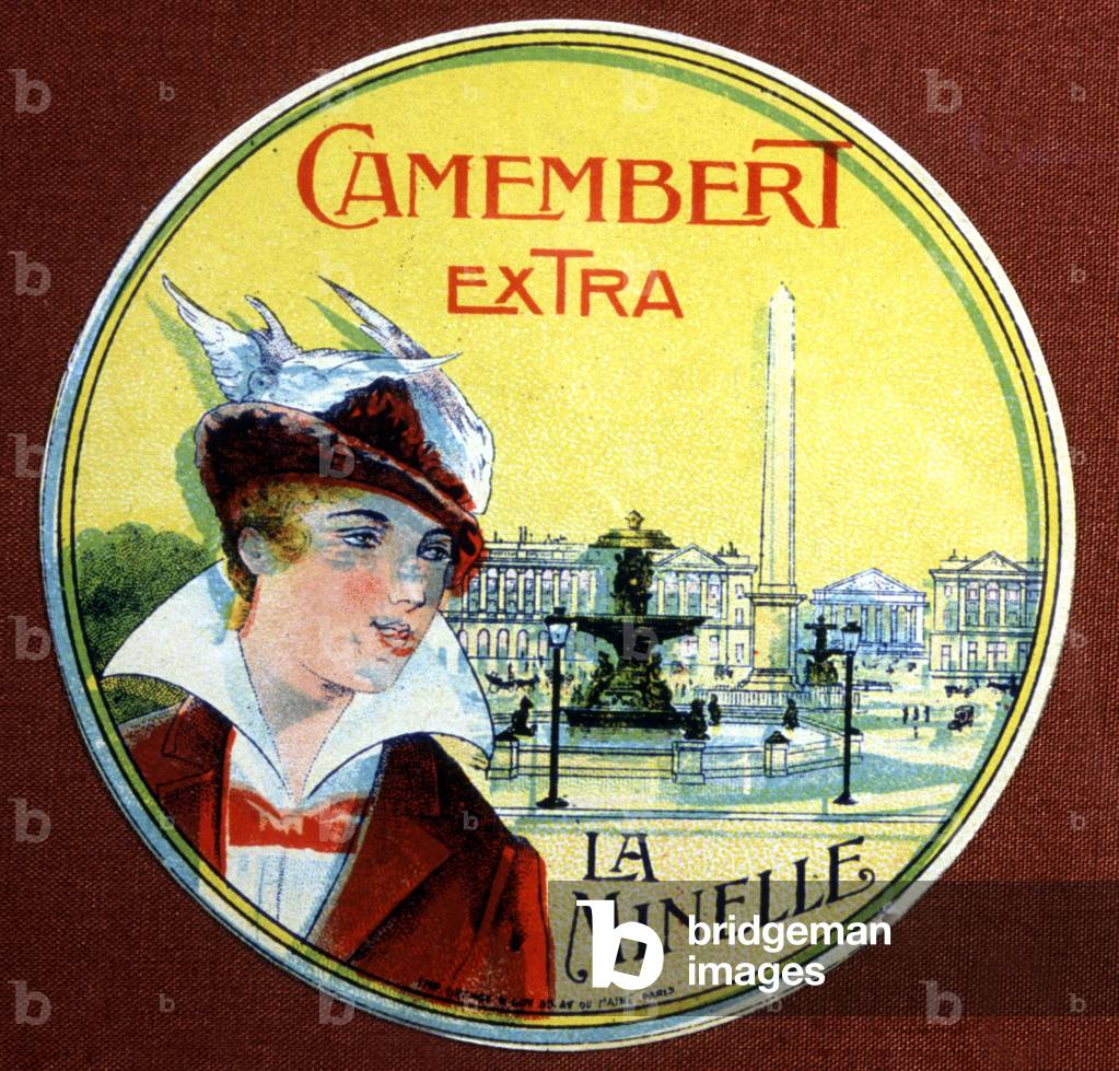 the Concorde square, label of the camembert La Minelle , c.1950 (print)