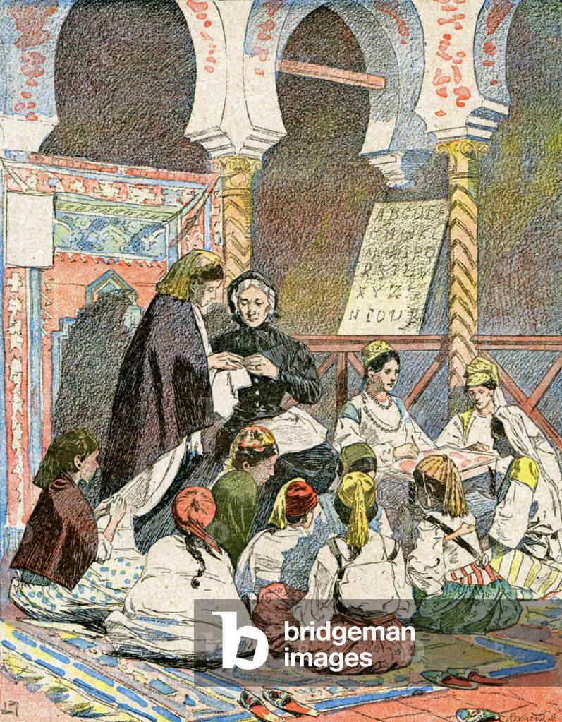 School for Franco-Arab girls in Algeria, c.1900-1910 (illustration)