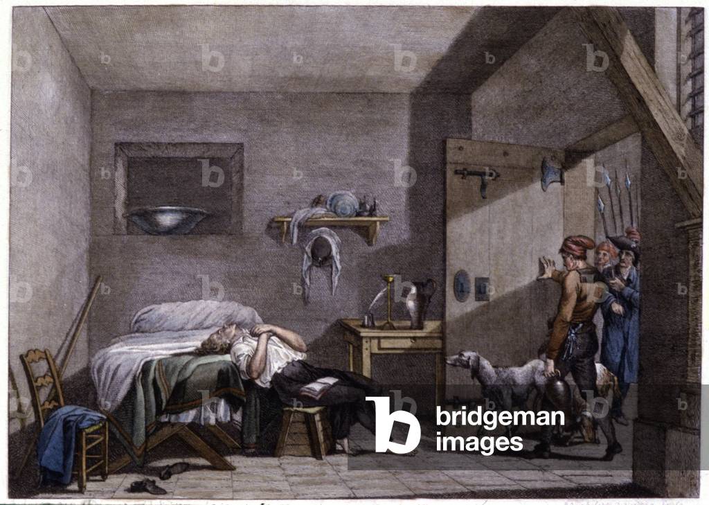 Suicide of Condorcet, late 18th century (engraving)