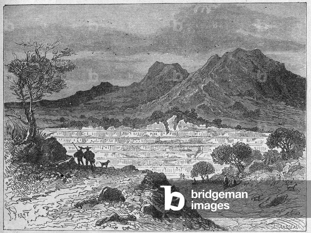 Open pit rock salt quarry in Cardone, c.1880 (engraving)