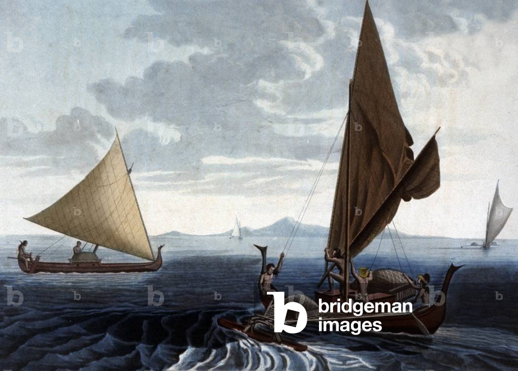 Pirogues of the Tinian Island, c.1810 (engraving)