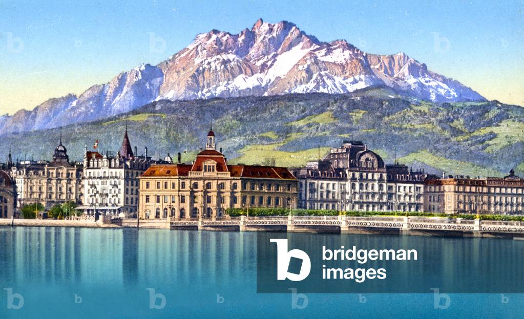 view of Lucerne on the banks of Lake Leman, postcard early 20th century