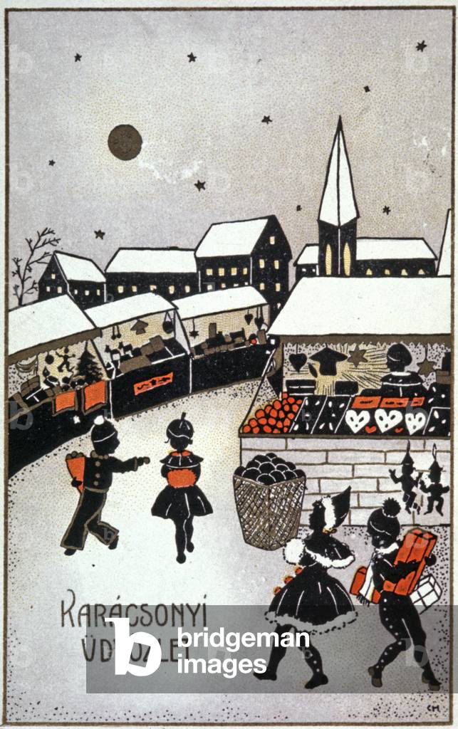 Christmas market in Central Europe, 1928 (postcard)