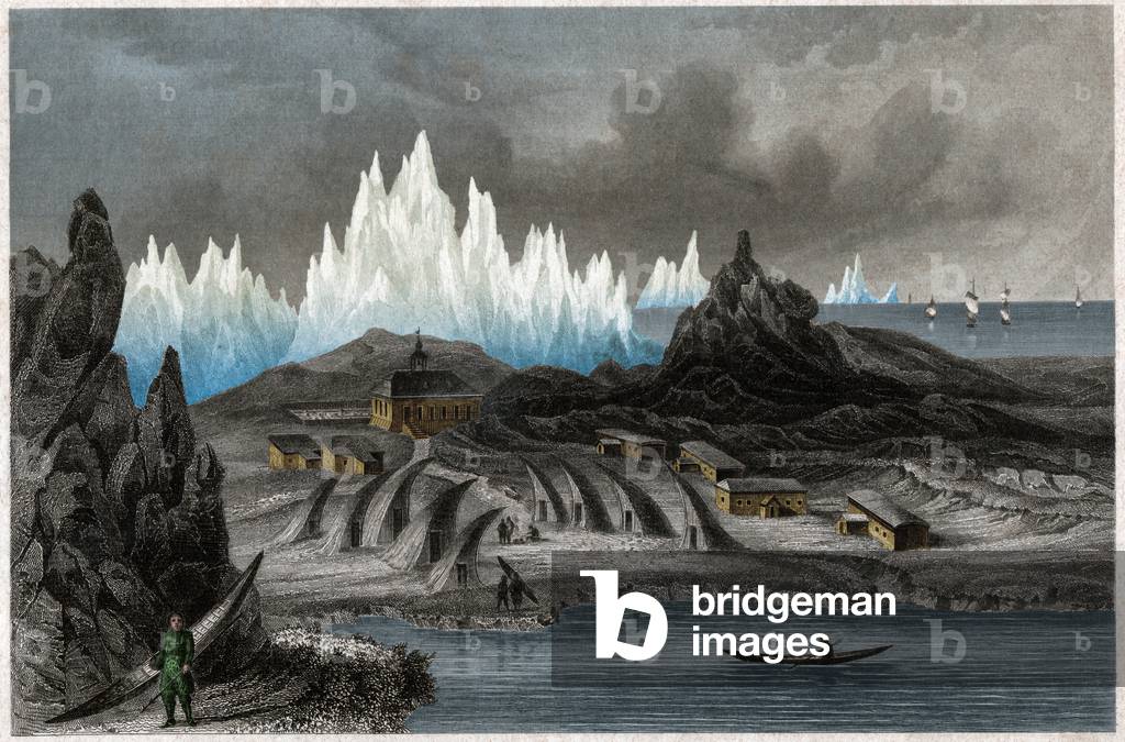 Akunnat, Greenland. (engraving, ca. 1850)