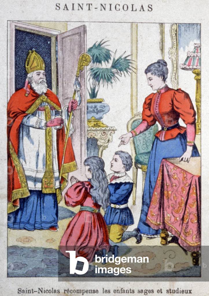 Saint Nicolas rewarding children, 1890 (illustration)