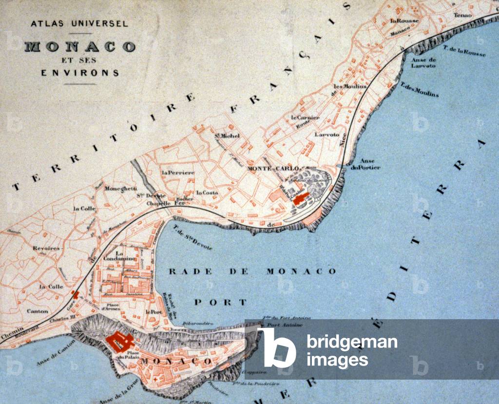 Map of Monaco and surroundings, c.1850 (print)