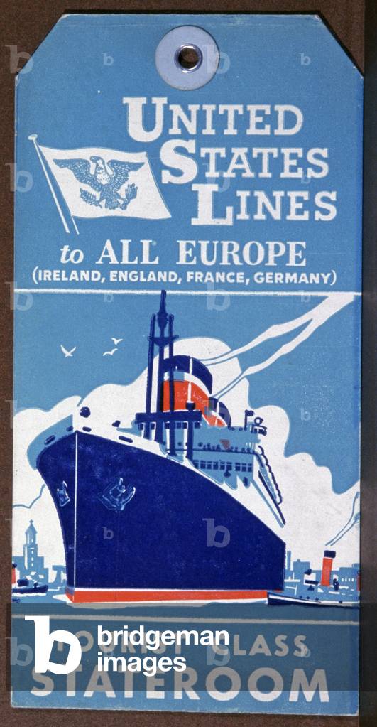 Liner in a port. Luggage tag for the United States Lines, circa 1930 (illustration)