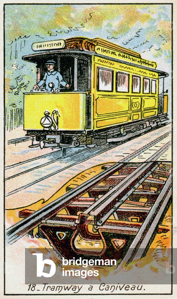 Transport. Gutter running tram. Imagery from a series on the Wonder of Electricity, France, c.1910.