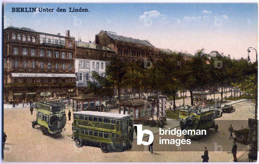 Geography. Germany. Berlin. Omnibus on the Unter den Linden. Postcard, Germany, c.1900-10 (postcard)