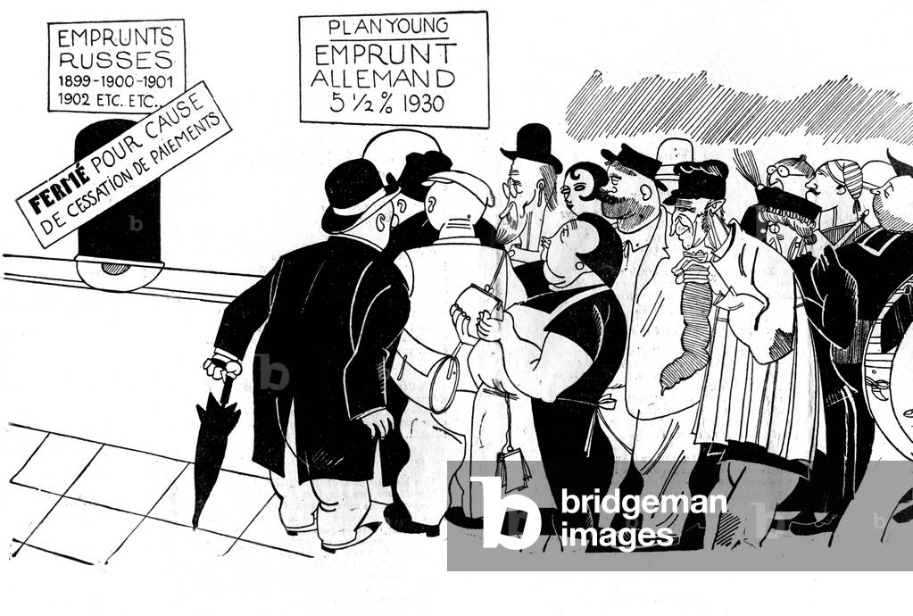 The Young Plan  and the french savers, 1930 (engraving)