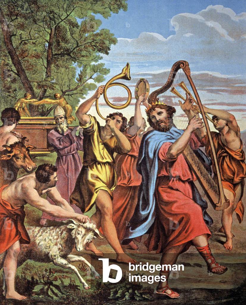 King David brings back the covenant ark, mid 19th century (lithograph)
