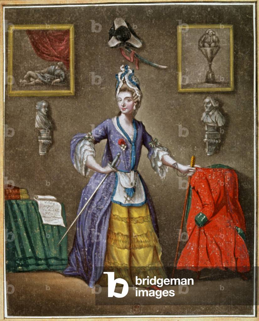 The Knight of Eon, dressed like a woman, 18th century (engraving)