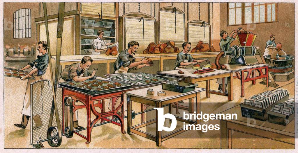 Chocolate manufacturing factory in Moreuil, 20th century  (print)