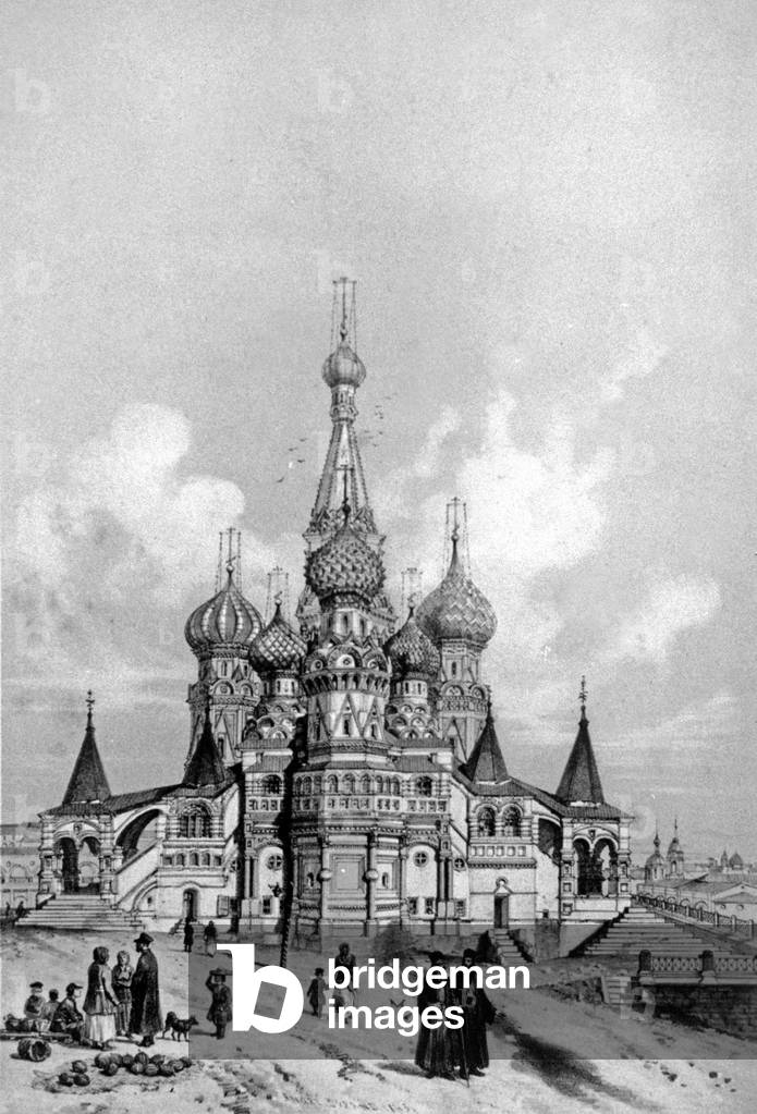 Saint Basil's Basilica in Red Square, c.1850 (engraving)