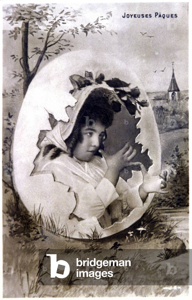Girl in an egg, Easter, c.1900 (postcard)