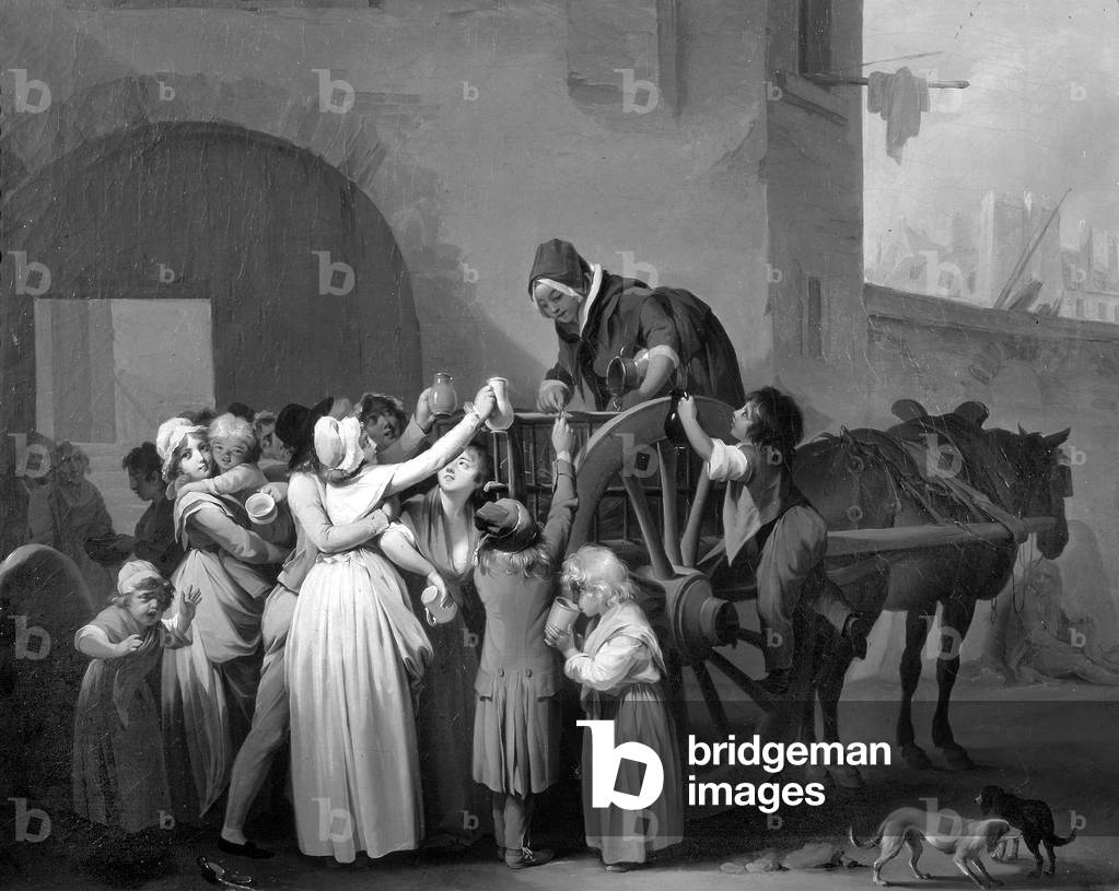 milk merchant in Paris, painting, c.1750