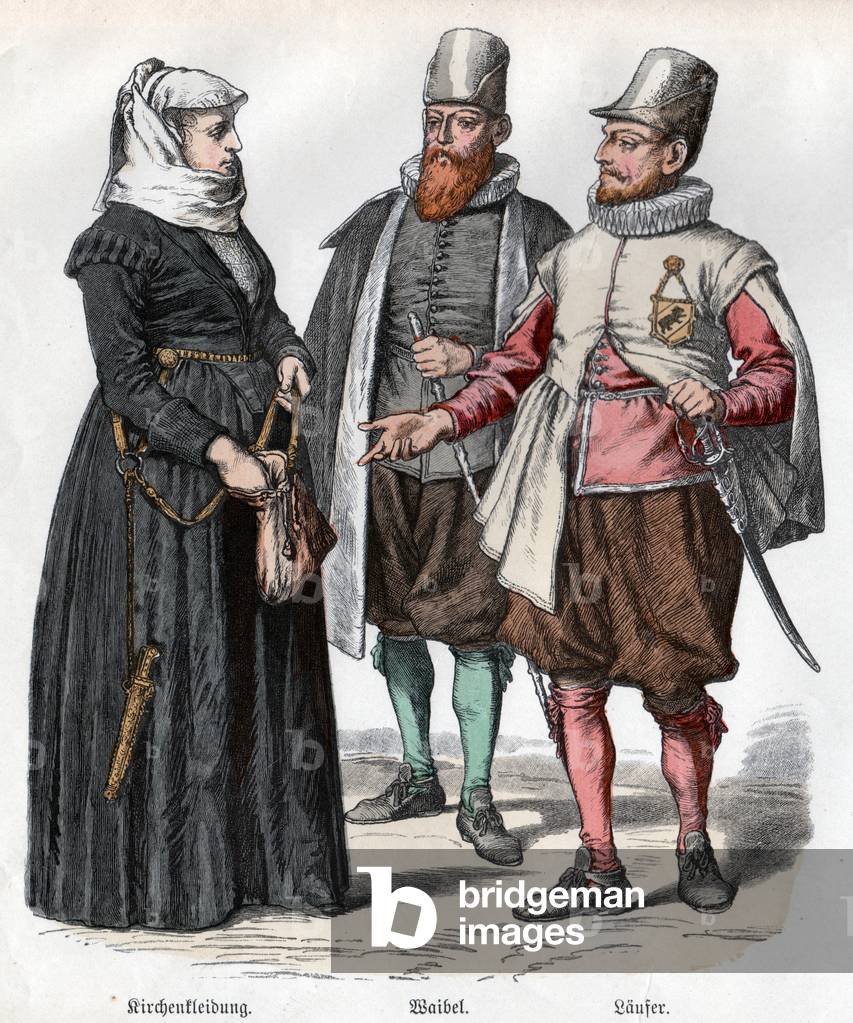 Geography. Germany. Kirchenkleidung, Waibel und Laufer. German costumes of the XVIIth cent. Engraving 