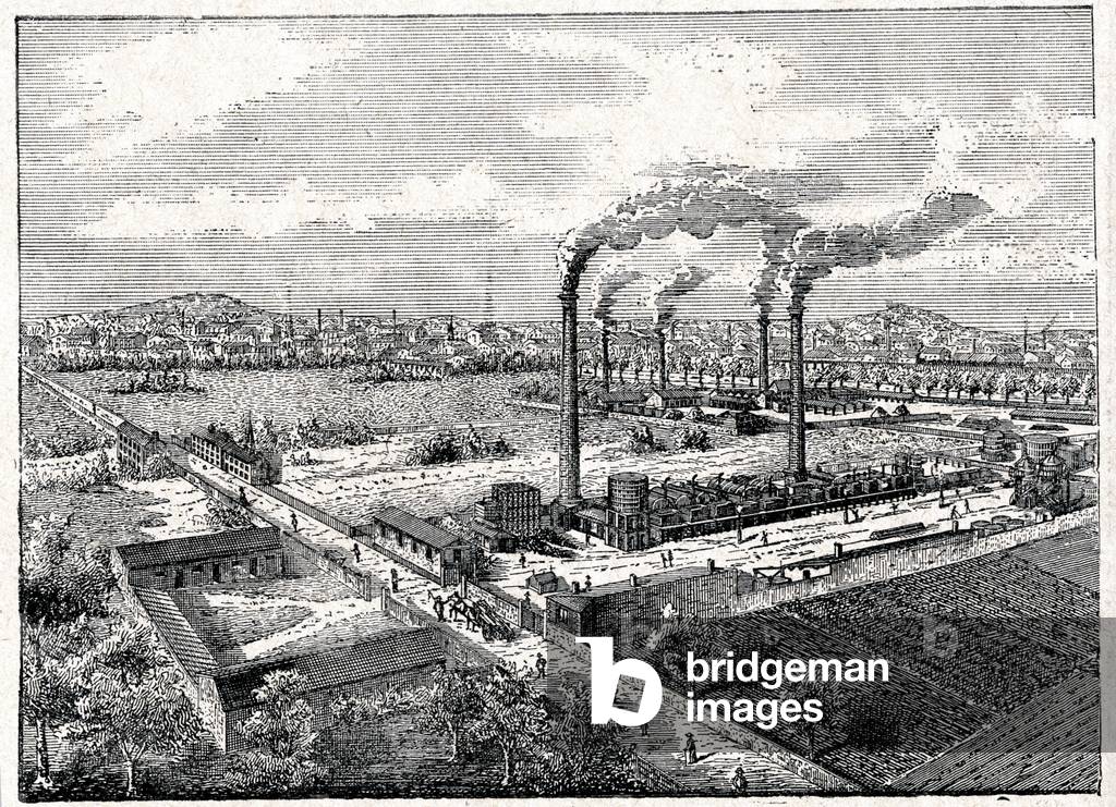 Science. Energy. Oil refinery at Pantin, Paris. Engravingin: Grands hommes et grands faits de l'industrie, France, c.1880 (engraving)