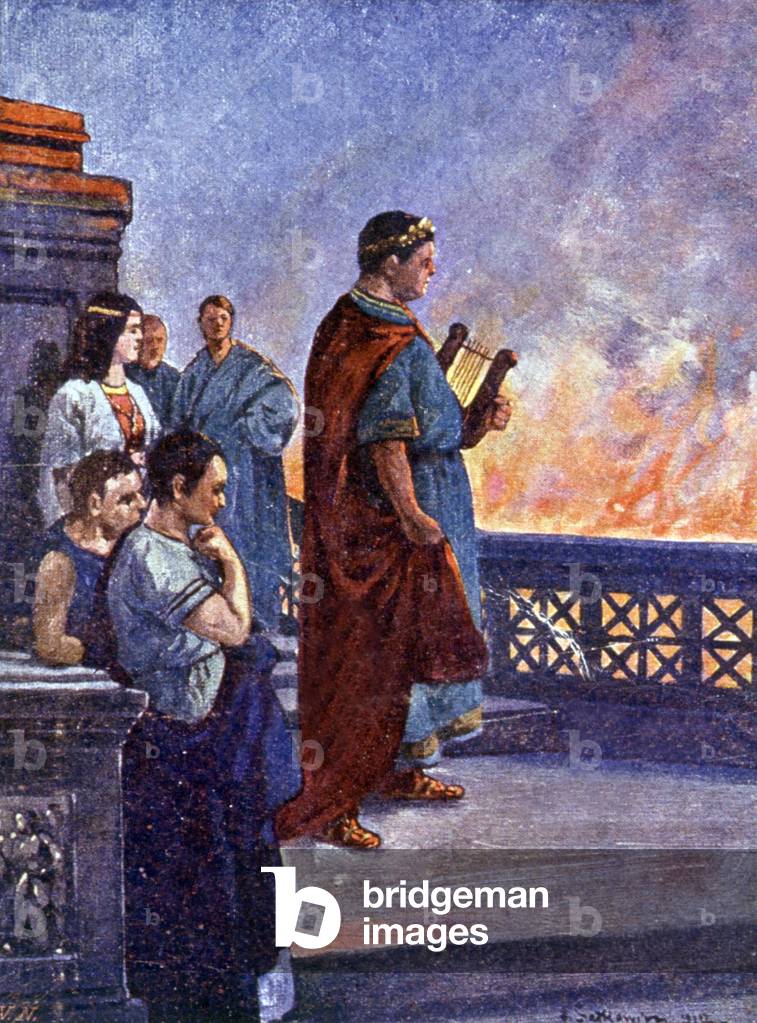 Nero looking at Rome burning in 64, 1912 (illustration)