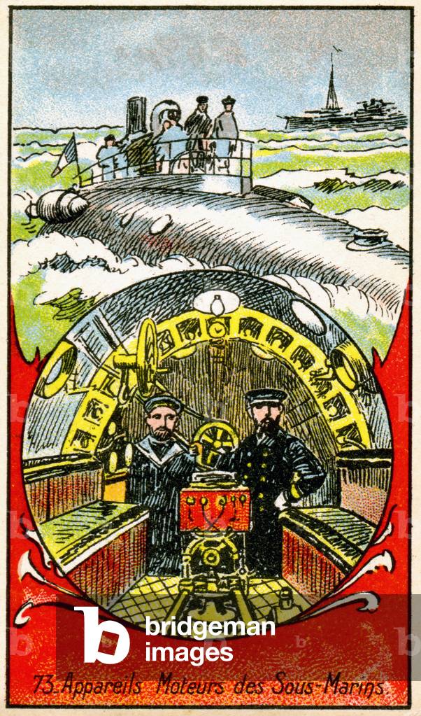 Science. Electric engine of the submarines. Imagery from a series on the Wonder of Electricity, France, 1910.