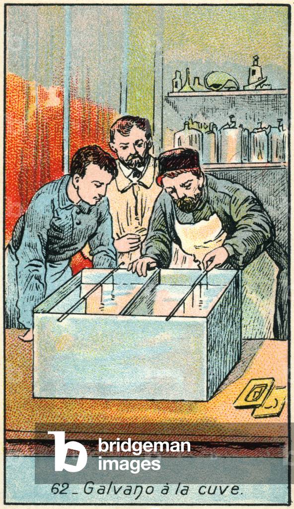 Science. Electricity. Electroplating, process used in printing.  c.1900 (chromo)