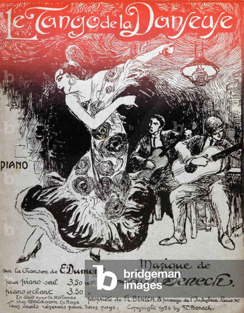 Music. Dance. Tango dancer. Score cover: Le Tango de la Danseuse, song by Louis Benech, France, 1924.
