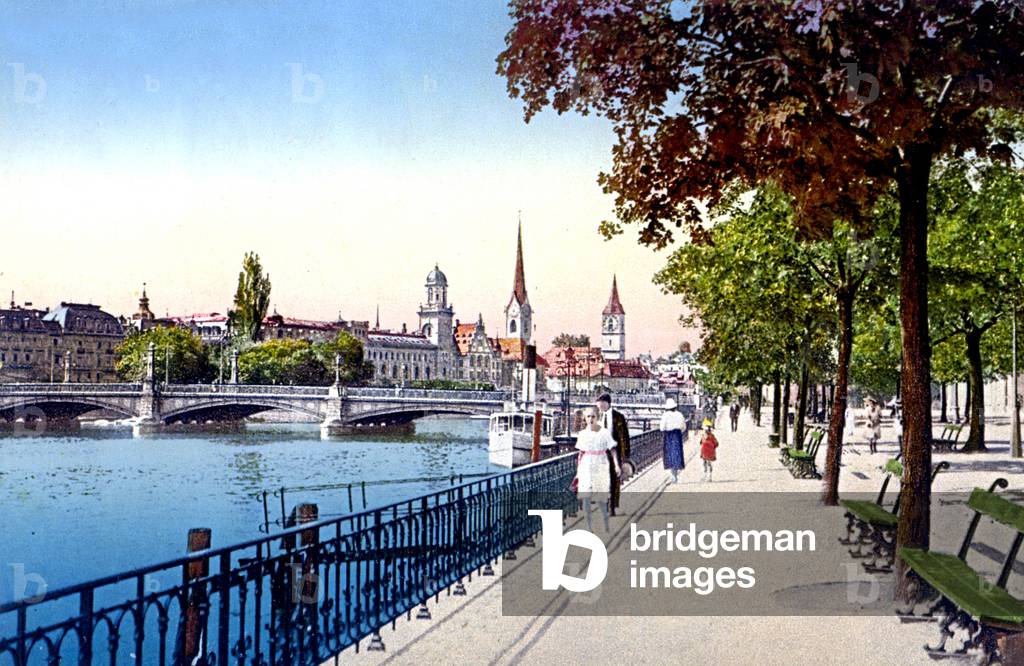 view of Zurich in Switzerland c. 1920, postcard