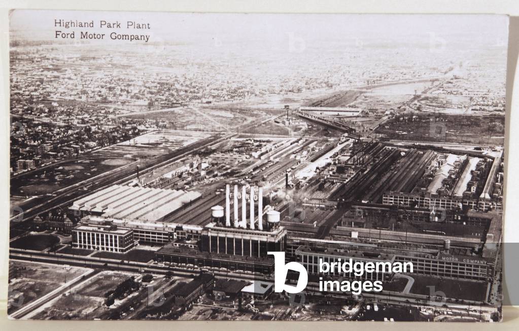 Economy. Highland Park Plant, Ford Motor Company, Detroit. Postcard, USA, c.1900 (postcard)