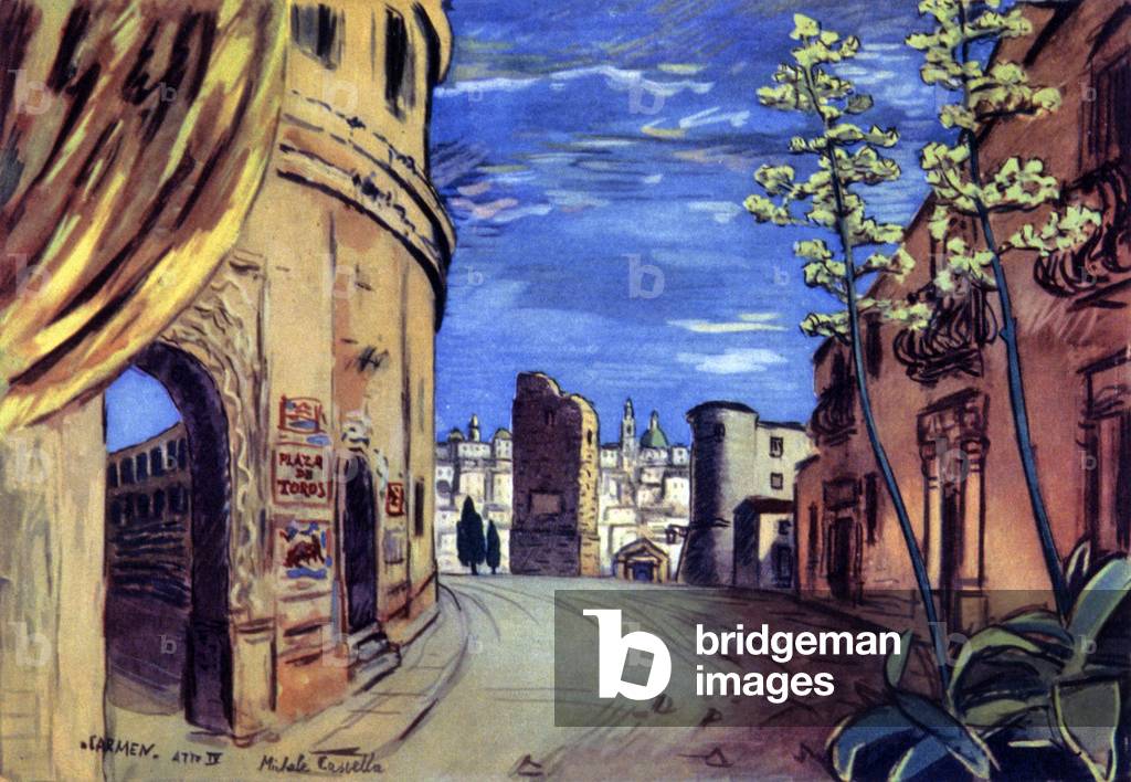 A street in Seville, for Carmen, c.1950 (illustration)