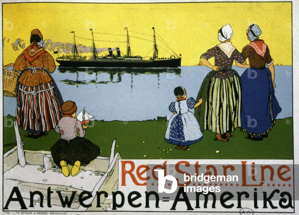 Transatlantic liner Antwerp/America. Advertising for the Red Star Line, c.1900 (print)