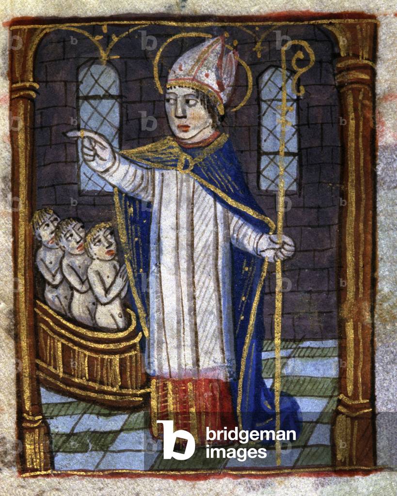 Saint Nicholas and the three children, 15th century (miniature)
